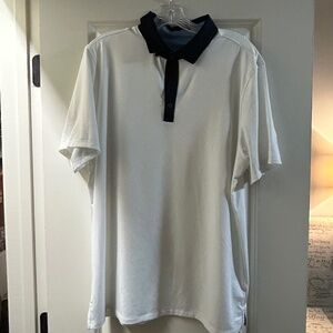 Rhone Men's Performance Polo Shirt - White with Navy Collar, Size L